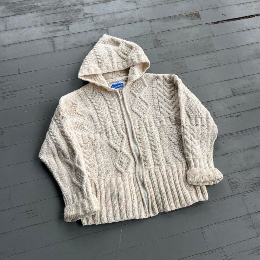 Vintage Ecuador Old Money Y2K Wool Zip Up Hoodie Sweater